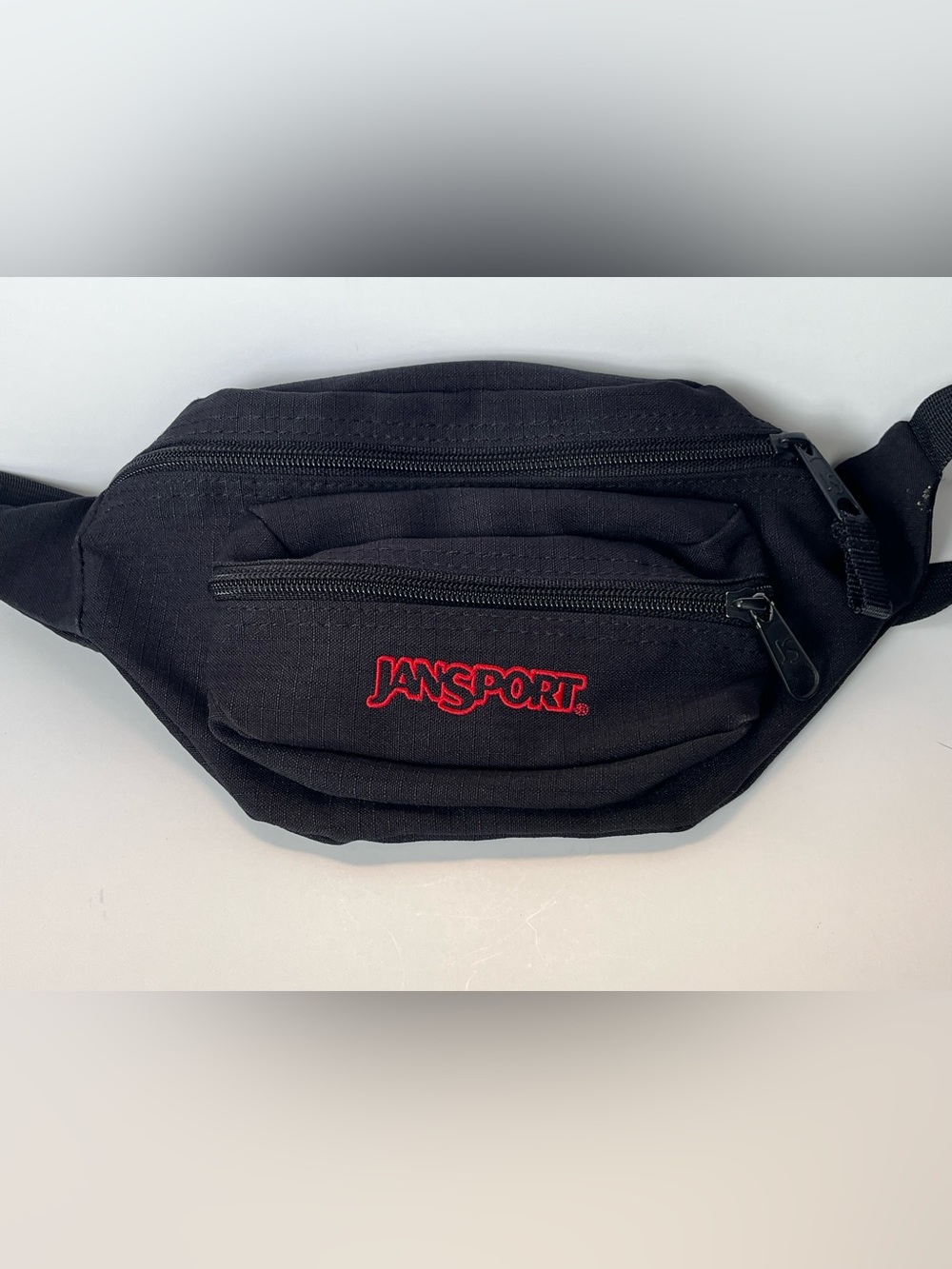 VTG Jansport Fanny Pack Black Red Stitched Letters Logo Double Pouch